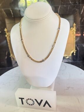 TOVA Gold Chain Necklace with Crystal Accents
